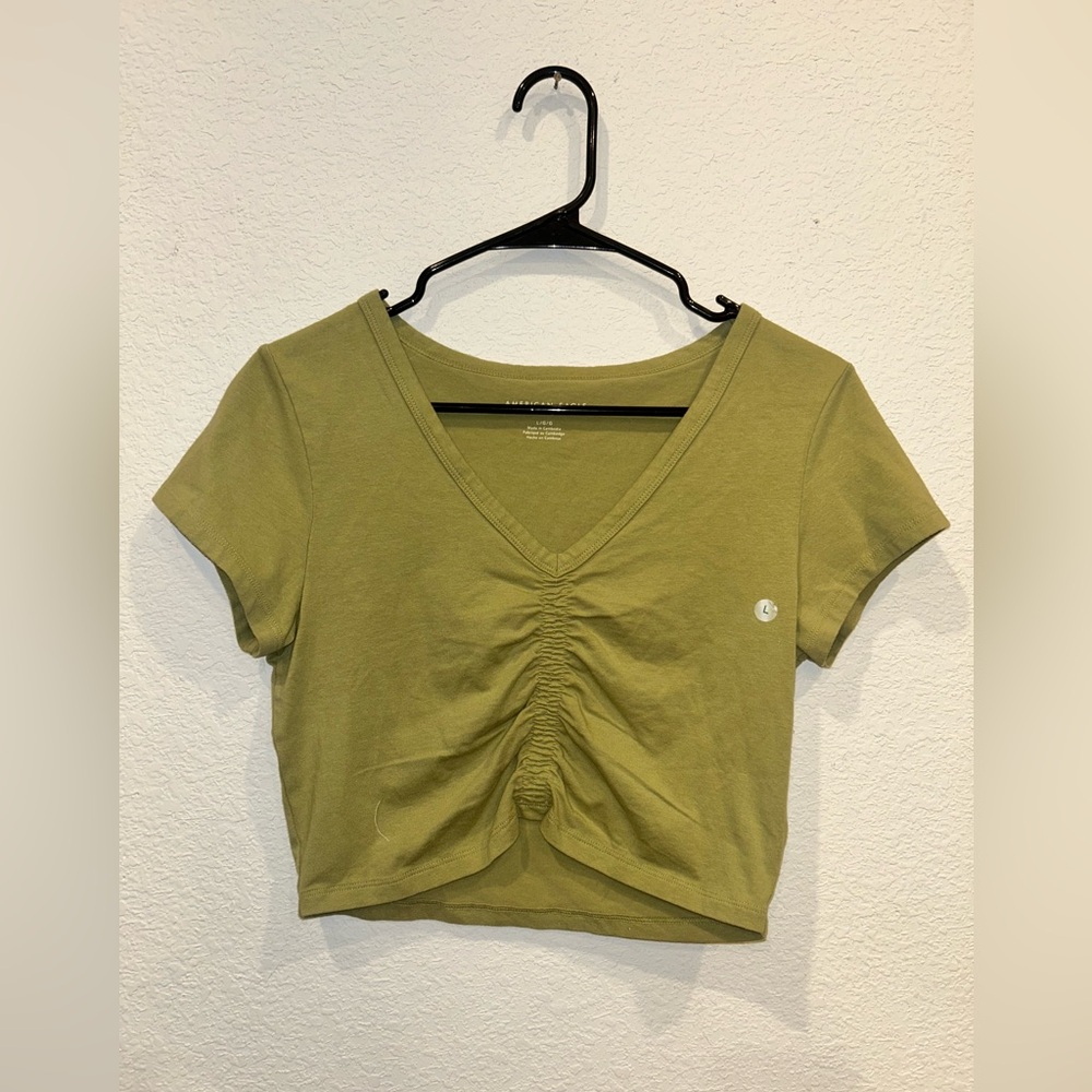 American Eagle Womens V-Neck Cinched Crop Top Green Size Large NWOT